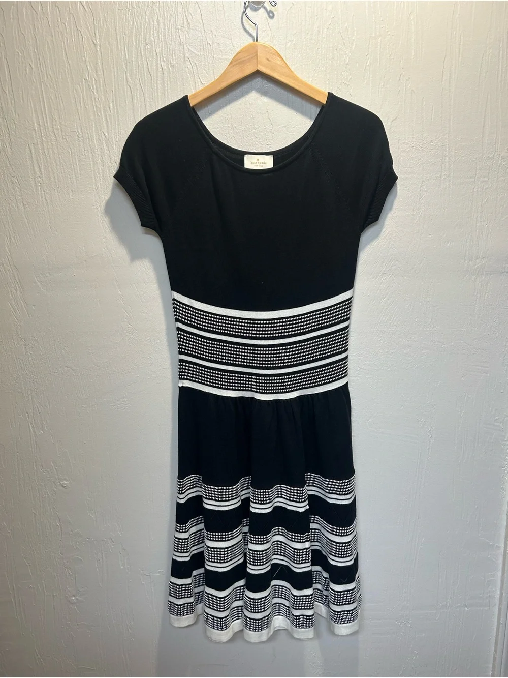 Kate Spade 100% Cotton Black and White Stripe Knit Dress Preppy Old Money